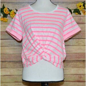 NWOT Skies Are Blue Pink Striped Crop Blouse Top Size L Stretch Beach Summer